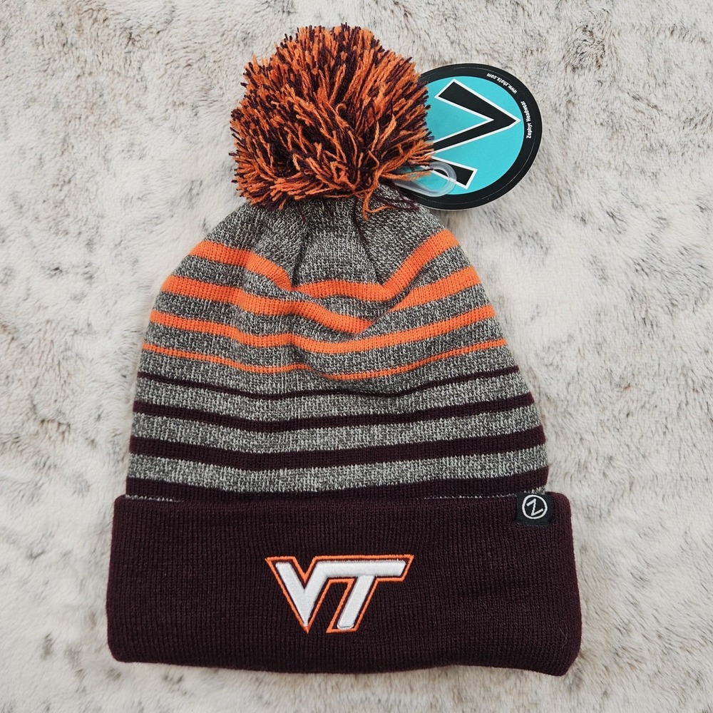Virginia Tech Hokies VT College Football Knit Beanie Zephyr With Pom NWT